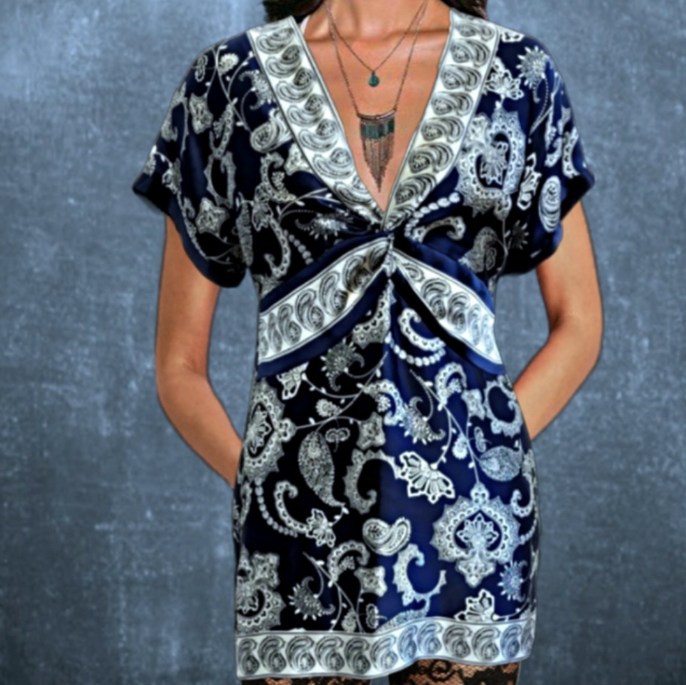 100% SILK Boho Paisley Tunic Blouse